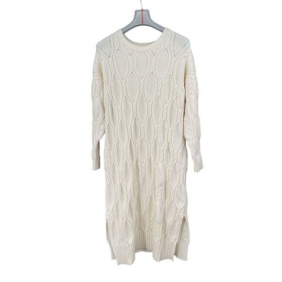 Line & Dot Billy Long Cable Knit Sweater Dress L White Winter‎ Anthropologie - Picture 1 of 8